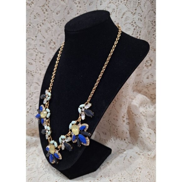 J. Crew Gold-Tone Floral Statement Necklace With Blue, Yellow & Clear Accents - Picture 3 of 6